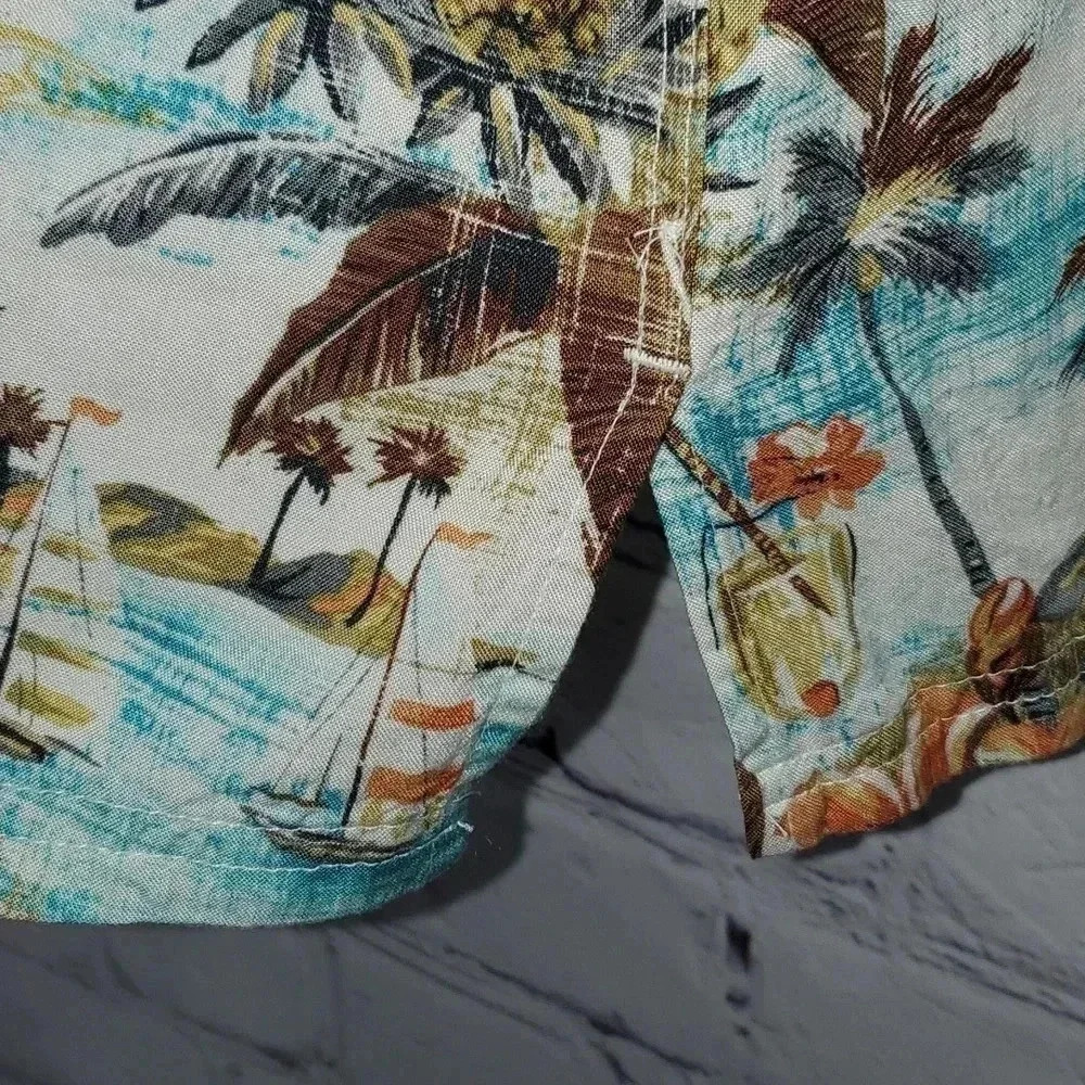 The Foundry Mens Hawaiian Button Up Floral Pineapple Short Sleeve Tiki Shirt 2XL - Picture 12 of 12